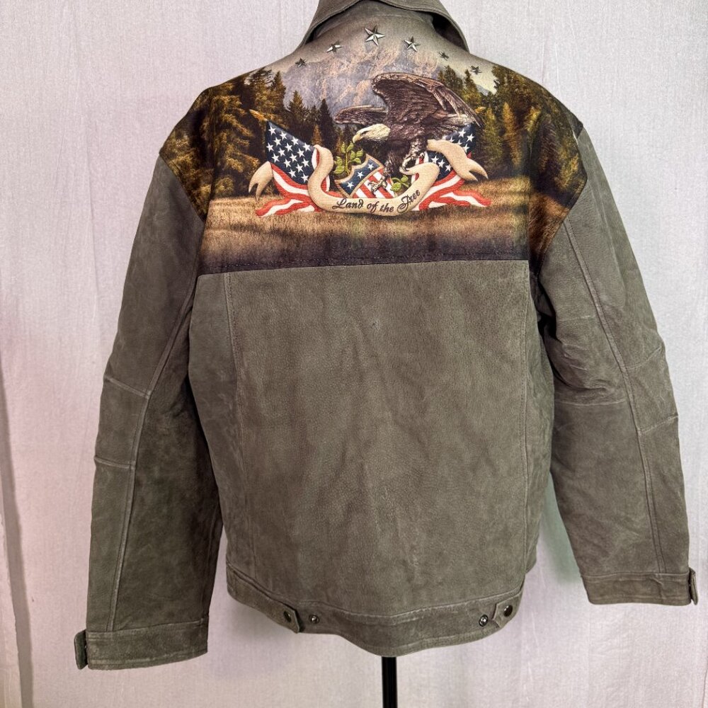 Bradford Exchange Brown Leather Suede American Land Of The Free Coat Jacket Sz L